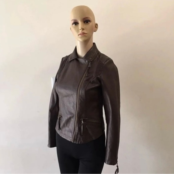 Jessica Simpson Brown Collared Girls Leather Jacket - Picture 1 of 11